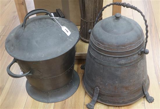 Two copper lidded coal bins